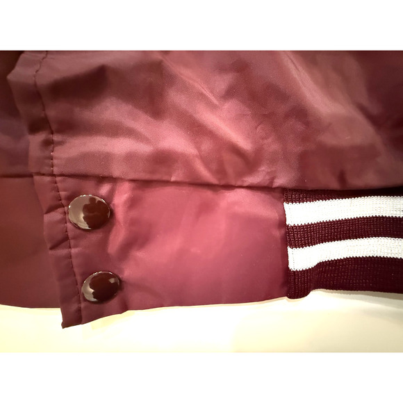 Vintage 90s Varsity Bomber Jacket Mens Large Maroon Snap Front Made USA Texas - Picture 4 of 7